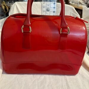 Furla Glossy Red Jelly Candy S Boston Satchel